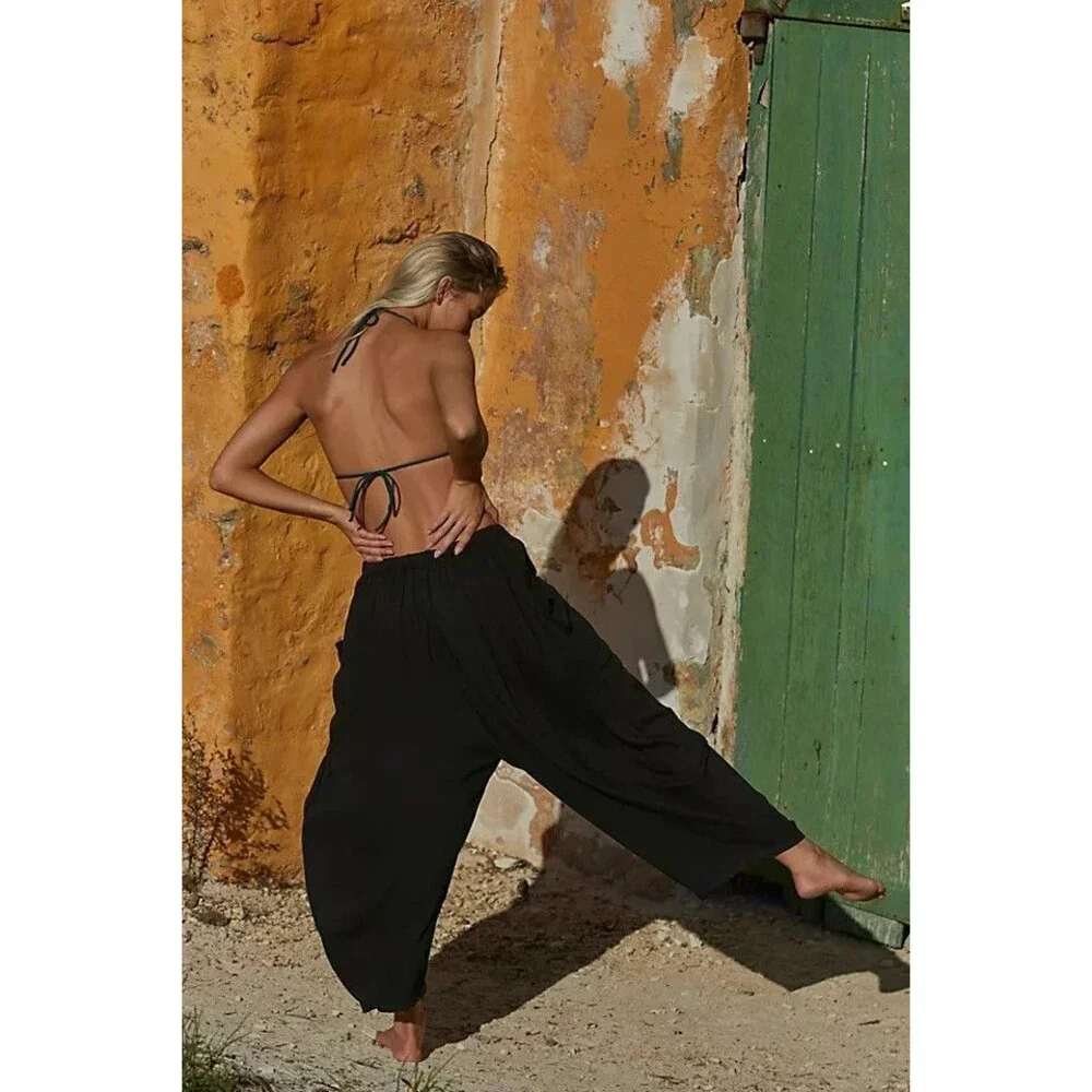 Women's Black Wide Leg Harem Pants